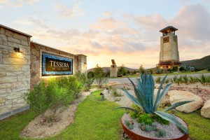 Master-planned community entrance sign for Tessera on Lake Travis.