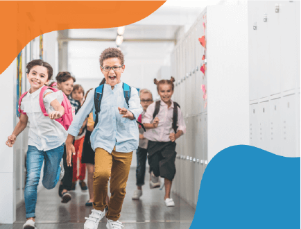Kids running through school hallways in the Lago Vista School District.