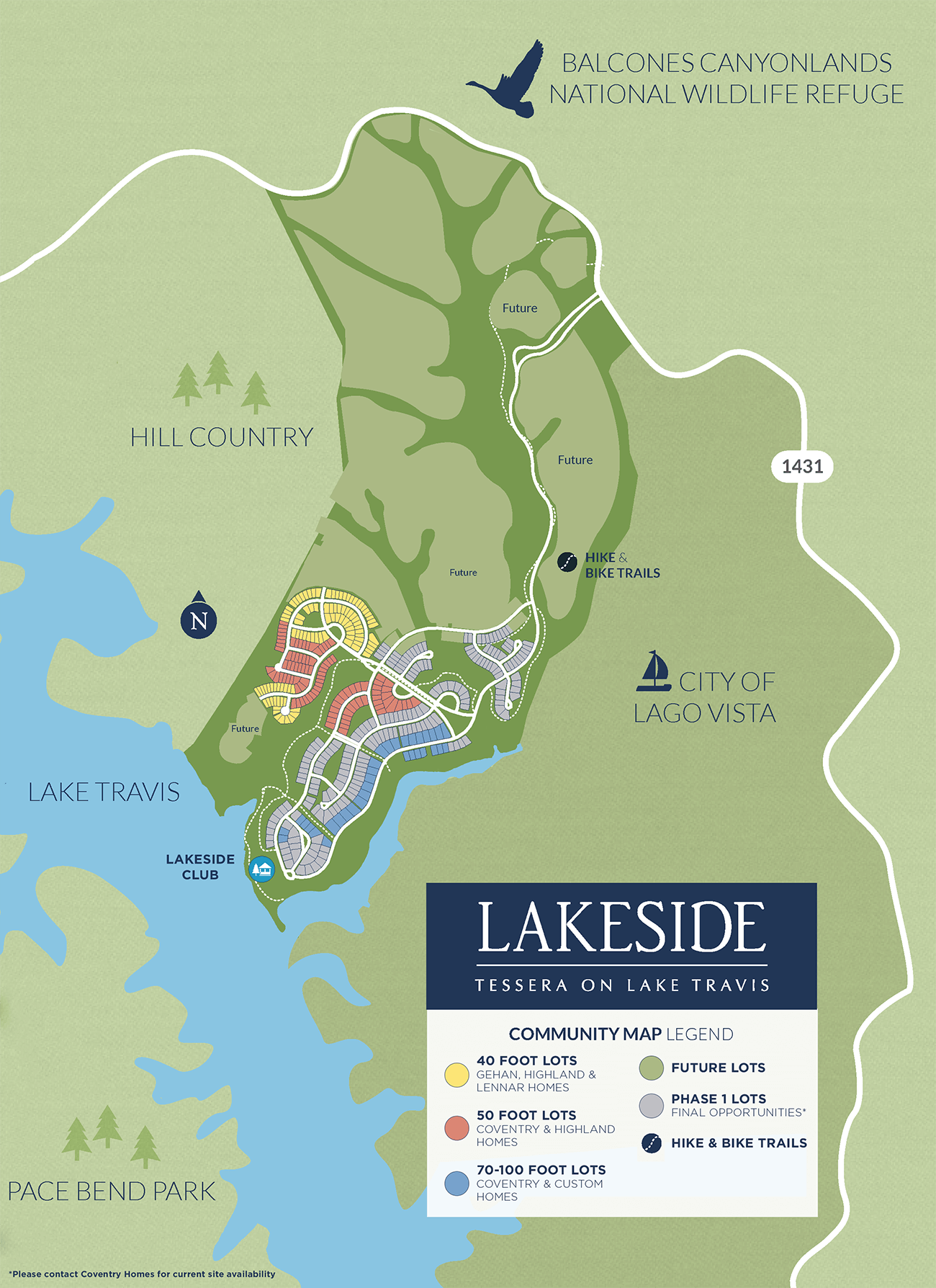 Map of the Lakeside at Tessera master-planned community near Austin, Texas.