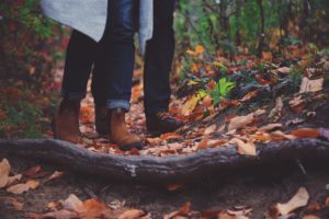 Couple on an autumn hike near Austin.