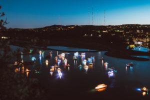 Christmas lights on the water in Austin.