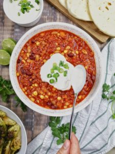 Home cooked chili as a cozy winter recipe idea.