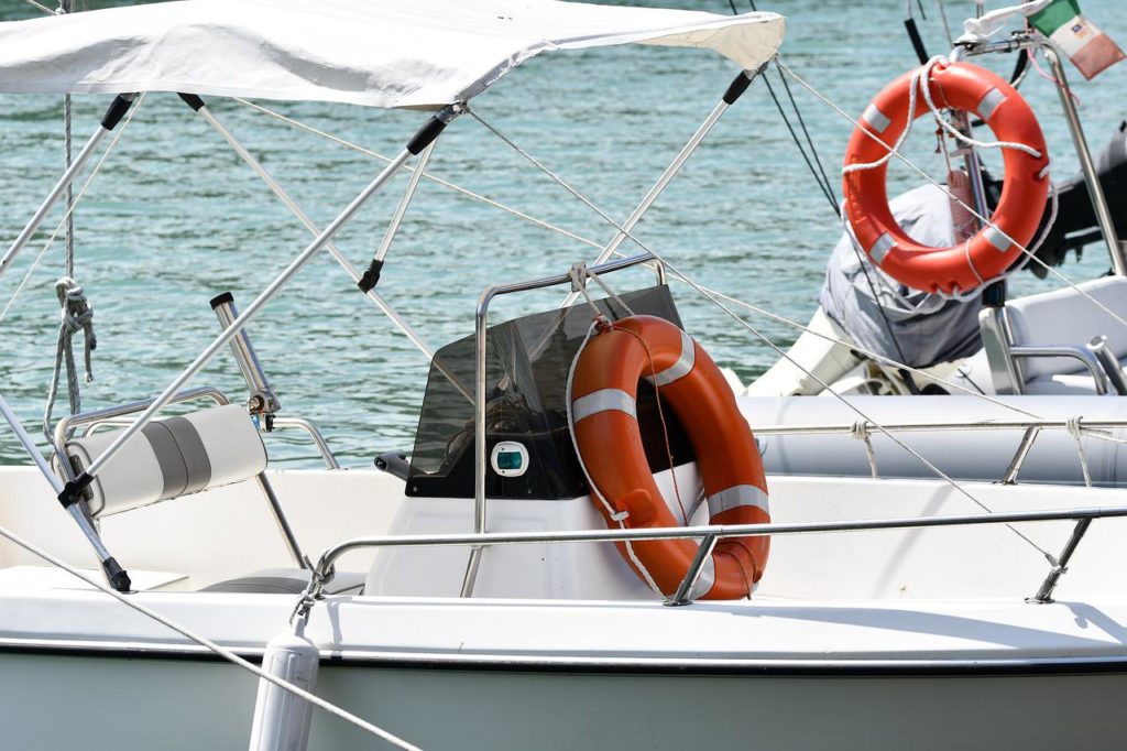 boat with safety life rings