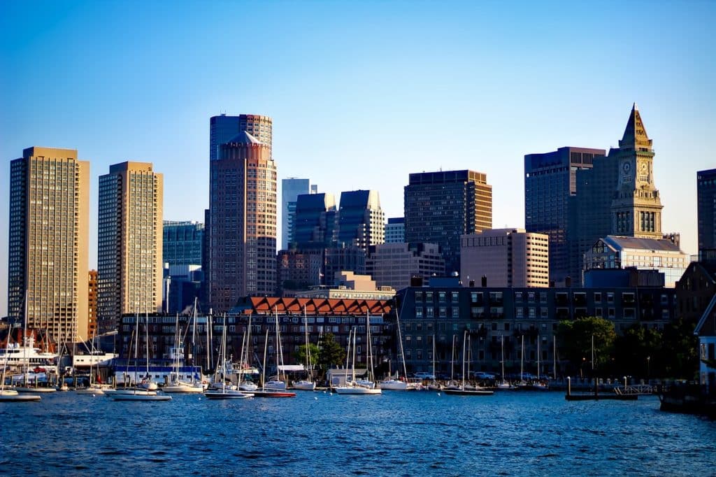 downtown Boston from the harbor