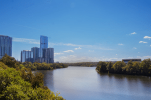 Colorado river during sunny clear weather in Austin, Texas