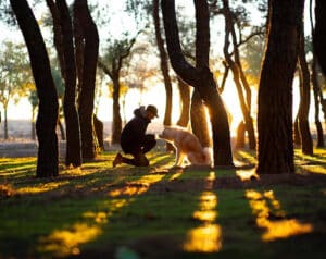 a person with the dog in the public park in Austin, Texas