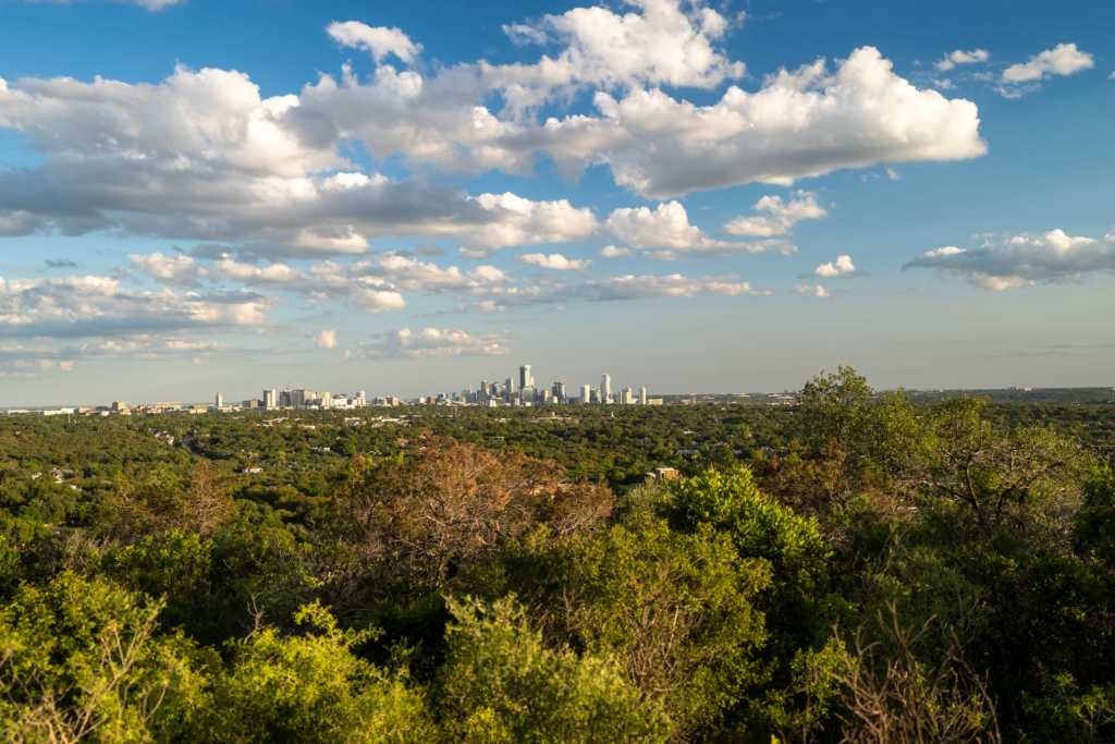 sunny fall day in Austin, TX with the clouds coming in